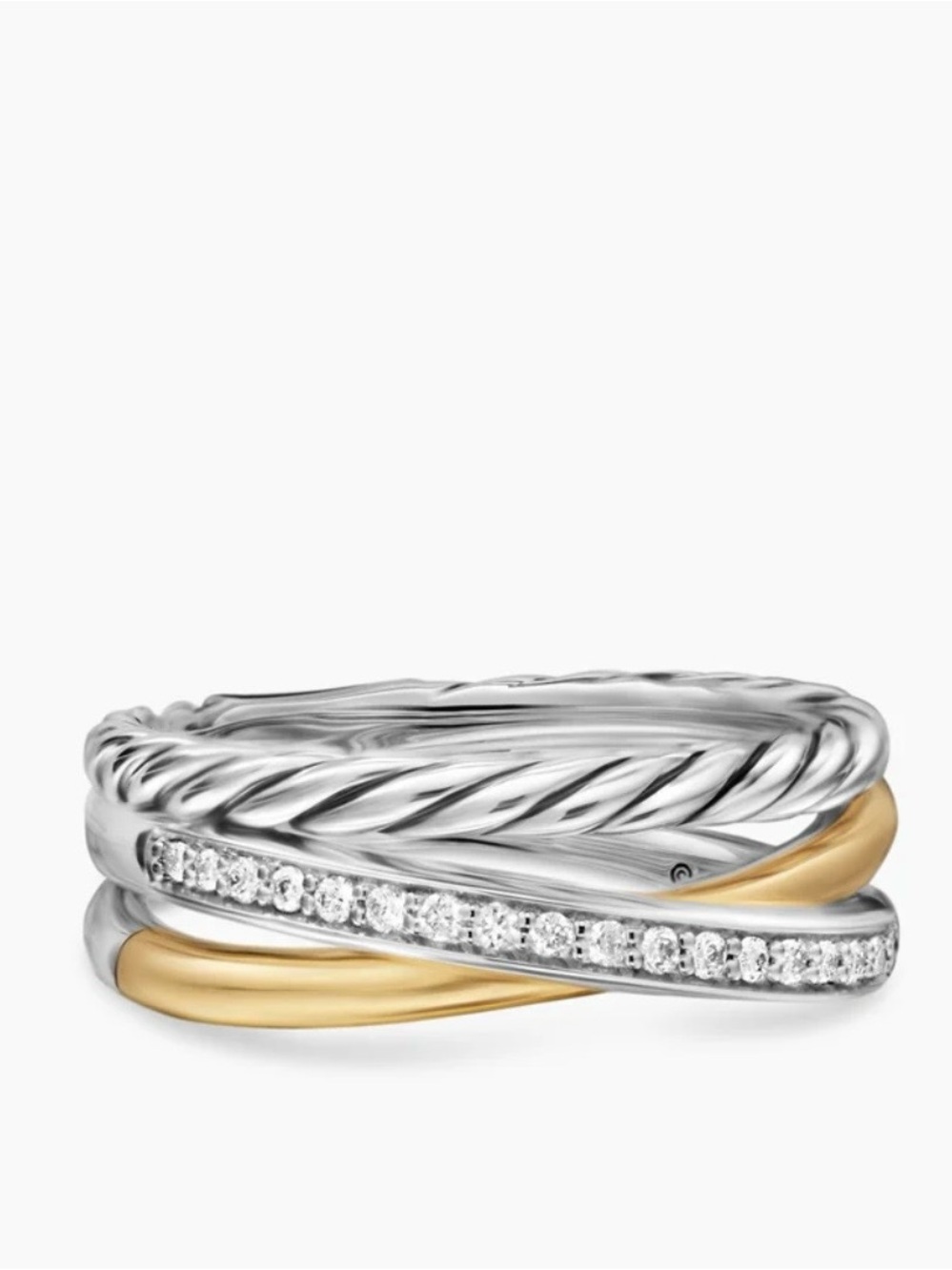 David Yurman Crossover Three Row 18K gold and silver diamond Ring $1155 size 9